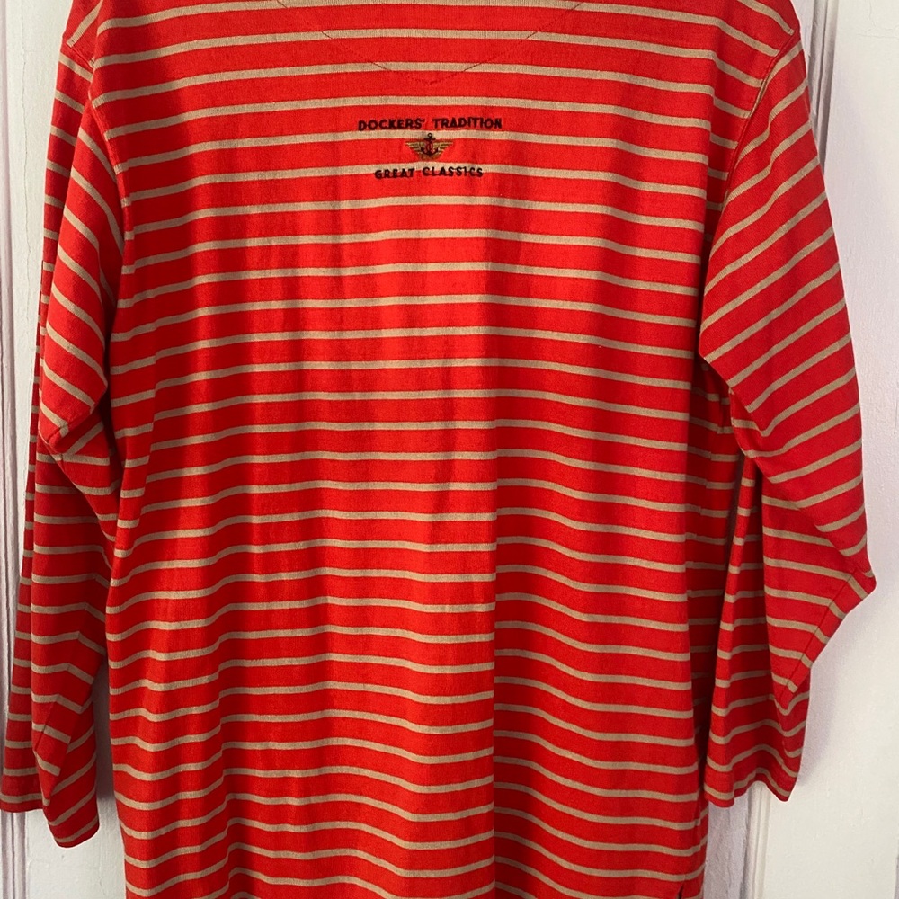 Dockers Red and Tan Striped Sweater